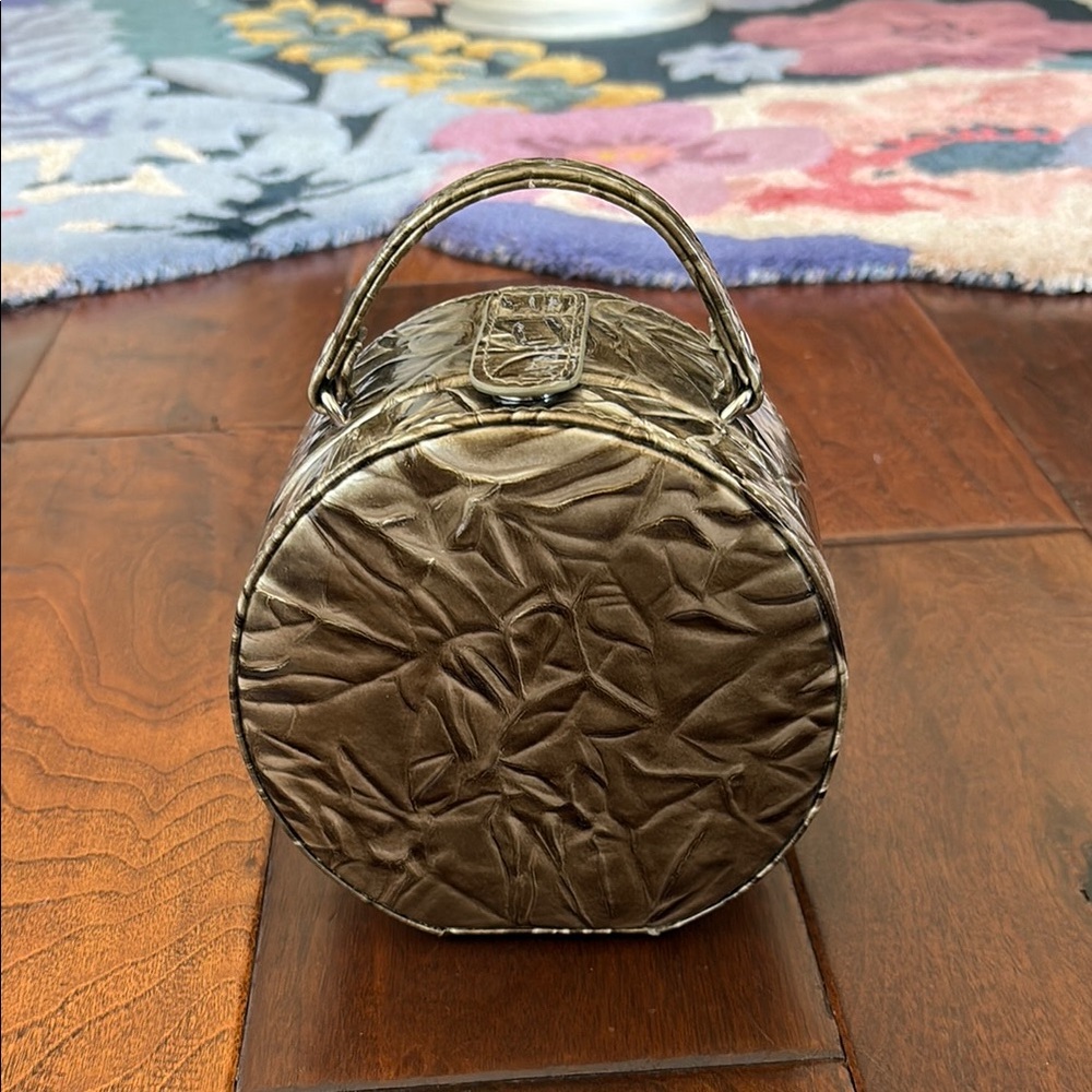 Green faux reptile vanity bag